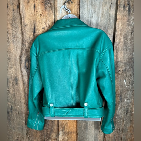 Soia & Kyo Green Genuine Lamb Leather Biker Jacket - Size X-Small - NWOT - Picture 7 of 10